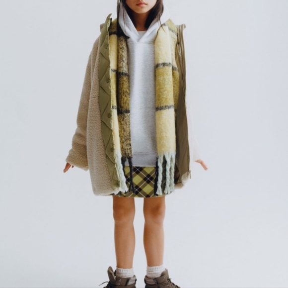 Zara contrasting faux shearling coat jacket big girls size 13-14 - Picture 2 of 5